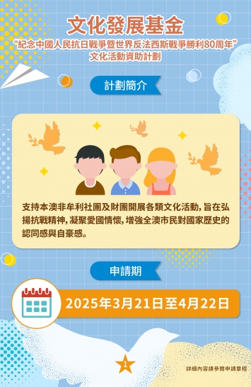 “紀念中國人民抗日戰爭暨世界反法西斯戰爭勝利80周年”文化活動資助計劃(一)