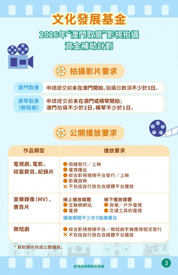 2026年“澳門取景”影視拍攝資金補助計劃圖文包 3
