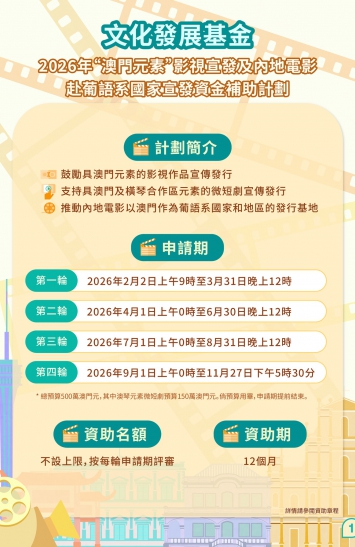 2026年“澳門元素”影視宣發及內地電影赴葡語系國家宣發資金補助計劃圖文包 1